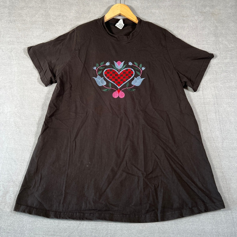 American Apparel Embroidered Heart A-Line Maternity T-Shirt Womens Medium Black